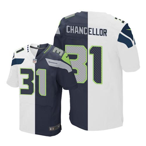 Nike Seahawks #31 Kam Chancellor White/Steel Blue Men's Stitched NFL Elite Split Jersey - Click Image to Close